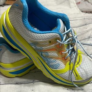 Hoka One One White and Neon Yellow Running Shoes